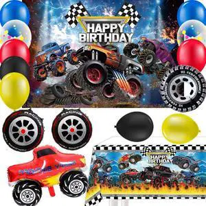 26 Pcs Big Truck Birthday Party Balloons, Monster Racing Tablecloth Truck Wheels Balloons Backdrop etc for Big Truck Birthday Party Decorations Supplies 26 Pcs Big Truck Birthday Party Balloons, Monster Racing Tablecloth Truck Wheels Balloons Backdrop etc for Big Truck Birthday Party Decorations Supplies