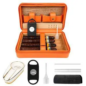 Cigar Case,Travel Cigar Humidor Box Set Cigar Cutter & Ashtray & Cleaning Pen & Towel & Humidifier Dropper etc Cigar Accessories, Perfect for Women/Men Portable Outdoor Travel Humidor (Orange) Cigar Case,Travel Cigar Humidor Box Set Cigar Cutter & Ashtray & Cleaning Pen & Towel & Humidifier Dropper etc Cigar Accessories, Perfect for Women/Men Portable Outdoor Travel Humidor (Orange)