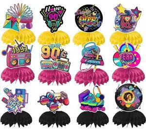 90s Party Supplies,12pcs 90s Honeycomb Centerpieces,90s Centerpieces for Tables 3D Double Side for 90s Party Decorations 90s Party Supplies,12pcs 90s Honeycomb Centerpieces,90s Centerpieces for Tables 3D Double Side for 90s Party Decorations