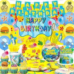 Cartoon Sponge Birthday Supplies, 120pcs Yellow Undersea Happy Birthday Decorations Including Cartoon Sponge Tableware Set Plates Cake Topper Balloons etc Yellow Square Sponge Party Decorations Cartoon Sponge Birthday Supplies, 120pcs Yellow Undersea Happy Birthday Decorations Including Cartoon Sponge Tableware Set Plates Cake Topper Balloons etc Yellow Square Sponge Party Decorations