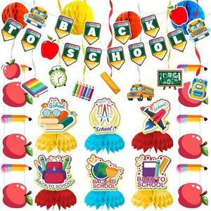 Welcome Back to School Decorations, 48pcs First Day of School Decoration Supplies Including Back to School Banner Hanging Swirls Honeycomb Centerpiece Banner Welcome First Day School Decor Welcome Back to School Decorations, 48pcs First Day of School Decoration Supplies Including Back to School Banner Hanging Swirls Honeycomb Centerpiece Banner Welcome First Day School Decor