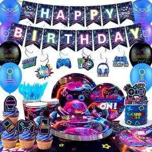 159pcs Video Game Birthday Decorations, 16 Guests Glowing Video Game Birthday Party Tableware Balloons Cups Plates for Video Gaming Birthday Party Decorations Supplies 159pcs Video Game Birthday Decorations, 16 Guests Glowing Video Game Birthday Party Tableware Balloons Cups Plates for Video Gaming Birthday Party Decorations Supplies