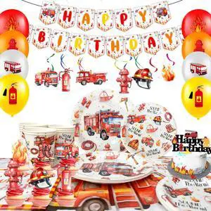 Fire Truck Birthday Party Supplies, 103pcs Firetruck Birthday Decorations & Tableware Set - Fire Truck Party Plates Cups & Fire Truck Cake Decorations Banner etc Firefighter Birthday Party Decorations Fire Truck Birthday Party Supplies, 103pcs Firetruck Birthday Decorations & Tableware Set - Fire Truck Party Plates Cups & Fire Truck Cake Decorations Banner etc Firefighter Birthday Party Decorations