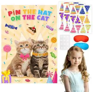 Pin The Hat on The Cat Party Games, 7 Pcs Cat Birthday Party Games Kit - Cat Games Poster, Cat Party Games Blindfold & Cat Birthday Hat Stickers etc Cat Birthday Decorations Supplies Pin The Hat on The Cat Party Games, 7 Pcs Cat Birthday Party Games Kit - Cat Games Poster, Cat Party Games Blindfold & Cat Birthday Hat Stickers etc Cat Birthday Decorations Supplies