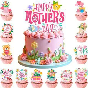 Mother's Day Cake Topper, Mothers Day Cake Decorations Set - 1pcs Happy Mothers Day Cake Topper + 24pcs Happy Mothers Day Cupcake Toppers for Happy Mothers Day Decorations Supplies Mother's Day Cake Topper, Mothers Day Cake Decorations Set - 1pcs Happy Mothers Day Cake Topper + 24pcs Happy Mothers Day Cupcake Toppers for Happy Mothers Day Decorations Supplies