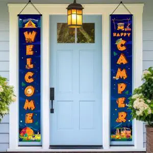 Happy Welcome Camper Porch Banner, 2 Pcs 72''x12'' Welcome Camp Porch Sign, Welcome Camper Hanging Banner & Camping Porch Hanging Banner for Camping Party Decorations Supplies Happy Welcome Camper Porch Banner, 2 Pcs 72''x12'' Welcome Camp Porch Sign, Welcome Camper Hanging Banner & Camping Porch Hanging Banner for Camping Party Decorations Supplies