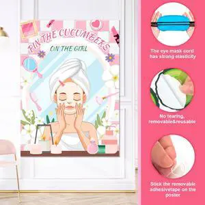 Spa Party Games, 7pcs Pin The Cucumber on The Girl Set - Spa Game Poster, Cucumber Stickers & Spa Birthday Party Decorations Blindfold for Women Kids Spa Party Supplies Spa Party Games, 7pcs Pin The Cucumber on The Girl Set - Spa Game Poster, Cucumber Stickers & Spa Birthday Party Decorations Blindfold for Women Kids Spa Party Supplies