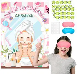 Spa Party Games, 7pcs Pin The Cucumber on The Girl Set - Spa Game Poster, Cucumber Stickers & Spa Birthday Party Decorations Blindfold for Women Kids Spa Party Supplies Spa Party Games, 7pcs Pin The Cucumber on The Girl Set - Spa Game Poster, Cucumber Stickers & Spa Birthday Party Decorations Blindfold for Women Kids Spa Party Supplies