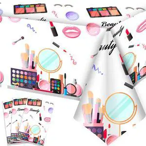Makeup Party Tablecloth, 3 Pcs Makeup Theme Tablecloth Spa Party Table Cover for Spa Birthday Party Decorations, Spa Birthday Party Tablecloth for Makeup Spa Party Decorations Supplies (108'' x 54'') Makeup Party Tablecloth, 3 Pcs Makeup Theme Tablecloth Spa Party Table Cover for Spa Birthday Party Decorations, Spa Birthday Party Tablecloth for Makeup Spa Party Decorations Supplies (108'' x 54'')