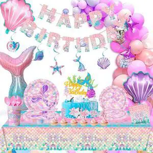 Mermaid Party Supplies,132 Pcs Mermaid Birthday Party Supplies Kit - Mermaid Birthday Plates Cups Napkins Tablecloth & Mermaid Banner Balloons Hanging Swirl etc Mermaid Birthday Decorations for Girls Mermaid Party Supplies,132 Pcs Mermaid Birthday Party Supplies Kit - Mermaid Birthday Plates Cups Napkins Tablecloth & Mermaid Banner Balloons Hanging Swirl etc Mermaid Birthday Decorations for Girls