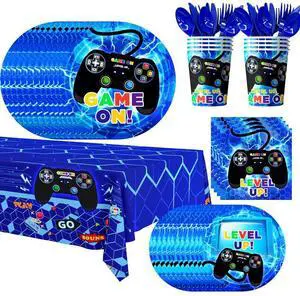 Gamer Birthday Decorations Blue, 113pcs Gaming Party Tableware Set - Game Themed Party Plate Cups Napkins Tablecloth etc Video Game Birthday Party Supplies for Boys/Girls Kids, Serves 16 Gamer Birthday Decorations Blue, 113pcs Gaming Party Tableware Set - Game Themed Party Plate Cups Napkins Tablecloth etc Video Game Birthday Party Supplies for Boys/Girls Kids, Serves 16