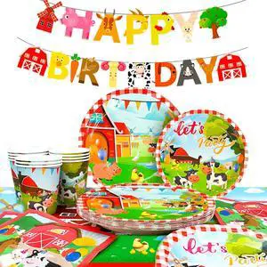 Farm House Fun Barnyard Animals Party Supplies,130pcs Farm Theme Birthday Decorations Tableware Set-Farm Party Plates Cups Napkins Tablecloth Banner etc Farm Birthday Party Supplies for Boys/Girls Farm House Fun Barnyard Animals Party Supplies,130pcs Farm Theme Birthday Decorations Tableware Set-Farm Party Plates Cups Napkins Tablecloth Banner etc Farm Birthday Party Supplies for Boys/Girls