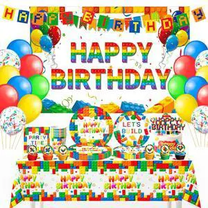 Building Block Birthday Party Supplies,114pcs Building Blocks Party Decorations & Tableware Set - Building Block Party Plates Tablecloth Banner Backdrop etc Building Blocks Themed Party Supplies Building Block Birthday Party Supplies,114pcs Building Blocks Party Decorations & Tableware Set - Building Block Party Plates Tablecloth Banner Backdrop etc Building Blocks Themed Party Supplies