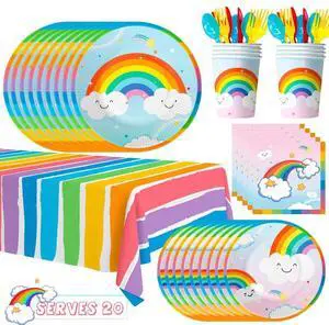 Rainbow Party Supplies,141pcs Rainbow Plates and Napkins Party Supplies Includ Rainbow Party Plates and Cups and Napkins Sets With Rainbow Tablecloth etc Rainbow Party Decorations for Girls Kids Rainbow Party Supplies,141pcs Rainbow Plates and Napkins Party Supplies Includ Rainbow Party Plates and Cups and Napkins Sets With Rainbow Tablecloth etc Rainbow Party Decorations for Girls Kids