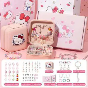 Hello Kitty DIY Charm Bracelet Making Kit - 162 Pcs Jewelry Set for Girls Age 4-12 Year Hello Kitty DIY Charm Bracelet Making Kit - 162 Pcs Jewelry Set for Girls Age 4-12 Year