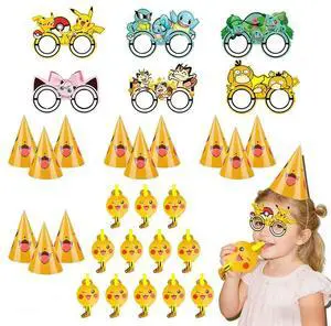 36 Pcs Pokemon Birthday Party Supplies - Pokemon Party Paper Hat Glasses & Pokemon Blowout Toys for Pikachu Party Favors Supplies 36 Pcs Pokemon Birthday Party Supplies - Pokemon Party Paper Hat Glasses & Pokemon Blowout Toys for Pikachu Party Favors Supplies