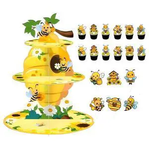 3-Tier Bee Cake Stand Bee Birthday Party Decorations Bee Dessert Tower Display 3-Tier Bee Cake Stand Bee Birthday Party Decorations Bee Dessert Tower Display