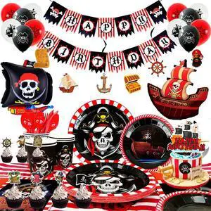 Pirate Birthday Party Decorations, 161pcs Pirate Theme Party Supplies Include Pirate Theme Balloons Banner & Pirate Party Plates and Napkins Cups Tablecloth etc Pirate Party Tableware for Boys Kids Pirate Birthday Party Decorations, 161pcs Pirate Theme Party Supplies Include Pirate Theme Balloons Banner & Pirate Party Plates and Napkins Cups Tablecloth etc Pirate Party Tableware for Boys Kids