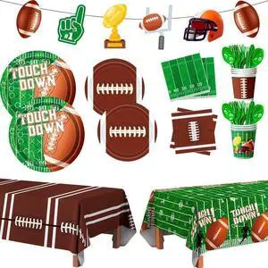 Football Party Supplies Tableware, 104pcs Football Party Tableware Set - Football Plates and Napkins Cup Tablecloth & Swirls etc Football Party Decorations for Football Birthday Party,Tailgate Party Football Party Supplies Tableware, 104pcs Football Party Tableware Set - Football Plates and Napkins Cup Tablecloth & Swirls etc Football Party Decorations for Football Birthday Party,Tailgate Party