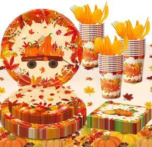 Thanksgiving Party Supplies Tableware, 113 Pcs Thanksgiving Plates and Napkins Sets - Thanksgiving Decorations Plates Tablecloth Napkins Cups for Friendsgiving Decorations & Fall Party Decorations Thanksgiving Party Supplies Tableware, 113 Pcs Thanksgiving Plates and Napkins Sets - Thanksgiving Decorations Plates Tablecloth Napkins Cups for Friendsgiving Decorations & Fall Party Decorations