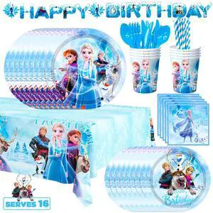 Frozen Birthday Party Supplies, 144 Pcs Frozen Party Tableware Set - Frozen Birthday Party Plates Cups Napkins Tablecloth Banner etc Elsa Birthday Party Supplies 2th 4th Birthday for Serves 16 Guest Frozen Birthday Party Supplies, 144 Pcs Frozen Party Tableware Set - Frozen Birthday Party Plates Cups Napkins Tablecloth Banner etc Elsa Birthday Party Supplies 2th 4th Birthday for Serves 16 Guest