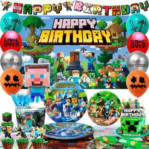 Minecraft Birthday Party Decoration Supplies, 113 Pcs Pixel Game Party Supplies, including Pixel Game Cake Toppers, Balloons Banner Plates etc. Pixel Game Party Decorations for Boys Minecraft Birthday Party Decoration Supplies, 113 Pcs Pixel Game Party Supplies, including Pixel Game Cake Toppers, Balloons Banner Plates etc. Pixel Game Party Decorations for Boys