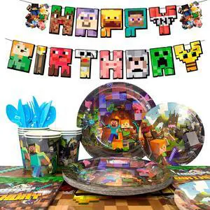 Pixel Game Birthday Party Decoration Tableware Set, 114 Pcs Minecraft Party Supplies Tableware - Minecraft Tablecloth Banner Plates Napkins Cups, Suitable for Minecraft Birthday Party Decorations Pixel Game Birthday Party Decoration Tableware Set, 114 Pcs Minecraft Party Supplies Tableware - Minecraft Tablecloth Banner Plates Napkins Cups, Suitable for Minecraft Birthday Party Decorations