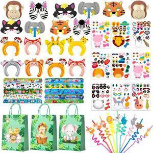 Jungle Safari Party Favors, 60pcs Jungle Safari Birthday Party Favors Set Includes Safari Party Slap Bracelets Stickers Straws Balloon, Animal Mask, Safari Goodie Bags etc Jungle Party Favors for Kids Jungle Safari Party Favors, 60pcs Jungle Safari Birthday Party Favors Set Includes Safari Party Slap Bracelets Stickers Straws Balloon, Animal Mask, Safari Goodie Bags etc Jungle Party Favors for Kids