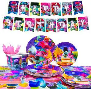 Trolls Birthday Decorations, Trolls Party Tableware Set - 114pcs Trolls Theme Party Plates, Dinner Trays, Napkins, Tablecloths and Other Trolls Birthday Party Supplies for Boys/Girls, Serves 16 Trolls Birthday Decorations, Trolls Party Tableware Set - 114pcs Trolls Theme Party Plates, Dinner Trays, Napkins, Tablecloths and Other Trolls Birthday Party Supplies for Boys/Girls, Serves 16