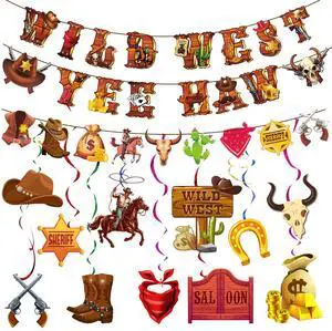 Western Cowboy Party Decorations, 13pcs Cowboy Theme Party Decorations Set Including Wild West Hanging Swirls + Western Cowboy Happy Birthday Banner etc Western Birthday Party Decorations Western Cowboy Party Decorations, 13pcs Cowboy Theme Party Decorations Set Including Wild West Hanging Swirls + Western Cowboy Happy Birthday Banner etc Western Birthday Party Decorations