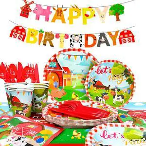 Farm House Fun Barnyard Animals Party Supplies,130pcs Farm Theme Birthday Decorations Tableware Set-Farm Party Plates Cups Napkins Tablecloth Banner etc Farm Birthday Party Supplies for Boys/Girls Farm House Fun Barnyard Animals Party Supplies,130pcs Farm Theme Birthday Decorations Tableware Set-Farm Party Plates Cups Napkins Tablecloth Banner etc Farm Birthday Party Supplies for Boys/Girls