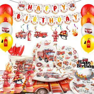 Fire Truck Birthday Party Supplies, 103pcs Firetruck Birthday Decorations & Tableware Set - Fire Truck Party Plates Cups & Fire Truck Cake Decorations Banner etc Firefighter Birthday Party Decorations Fire Truck Birthday Party Supplies, 103pcs Firetruck Birthday Decorations & Tableware Set - Fire Truck Party Plates Cups & Fire Truck Cake Decorations Banner etc Firefighter Birthday Party Decorations