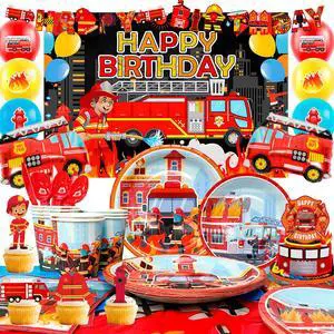 Fire Truck Birthday Party Supplies, 114pcs Firetruck Birthday Decorations & Tableware Set - Fire Truck Party Plates Cups Napkins & Firefighter Themed Balloon Backdrop etc Fire Truck Party Supplies Fire Truck Birthday Party Supplies, 114pcs Firetruck Birthday Decorations & Tableware Set - Fire Truck Party Plates Cups Napkins & Firefighter Themed Balloon Backdrop etc Fire Truck Party Supplies