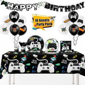 Video Game Party Decorations for Boys,140pcs Gamer Birthday Decorations&Video Game Party Tableware Set - Watercolor Video Game Party Plates Napkins Tablecloth Balloons Banner etc Gaming Party Supplies Video Game Party Decorations for Boys,140pcs Gamer Birthday Decorations&Video Game Party Tableware Set - Watercolor Video Game Party Plates Napkins Tablecloth Balloons Banner etc Gaming Party Supplies