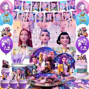 Kpop Demon Hunters Birthday Decorations, 112pcs Kpop Birthday Party Tableware Set - Demon Hunters Plates Cake Topper Backdrop Tablecloth etc Kpop Music Birthday Party Supplies Kpop Demon Hunters Birthday Decorations, 112pcs Kpop Birthday Party Tableware Set - Demon Hunters Plates Cake Topper Backdrop Tablecloth etc Kpop Music Birthday Party Supplies