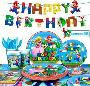 Super Mario Birthday Party Supplies, 128 Pcs Super Mario Tableware Party Supplies - Mario Party Plates Napkins Cups Tablecloth&Banner for Boys/Girls Kids Mario Theme Birthday Party Decorations Super Mario Birthday Party Supplies, 128 Pcs Super Mario Tableware Party Supplies - Mario Party Plates Napkins Cups Tablecloth&Banner for Boys/Girls Kids Mario Theme Birthday Party Decorations