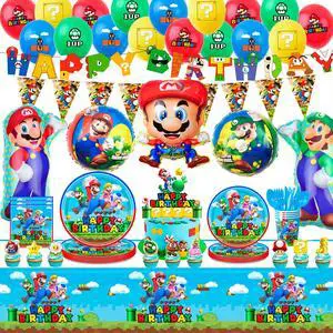 Mario Birthday Party Supplies, 123 Pcs Mario Party Decorations & Tableware Set - Super Mario Bros Balloons Banner & Mario Party Plates Napkins Tablecloth etc Super Mario Party Supplies for Boys Kids Mario Birthday Party Supplies, 123 Pcs Mario Party Decorations & Tableware Set - Super Mario Bros Balloons Banner & Mario Party Plates Napkins Tablecloth etc Super Mario Party Supplies for Boys Kids