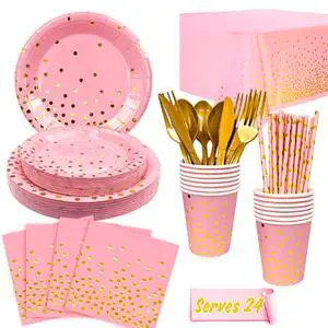 Rose Gold Party Supplies, 24 Guests Rose Gold Dot on White Paper Plates Napkins and Cups Pink and Glod Dinnerware Sets for Wedding Birthday Party Decorations Rose Gold Party Supplies, 24 Guests Rose Gold Dot on White Paper Plates Napkins and Cups Pink and Glod Dinnerware Sets for Wedding Birthday Party Decorations