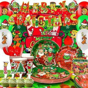 Grinch Christmas Party Supplies, 155 Pcs Grinchmas Decorations and Tablewares - Grinch Christmas Plates Cups Napkins Tablecloth Banner Backdrop Cake Toppers Balloons for Xmas Party Supplies, Serves 16 Grinch Christmas Party Supplies, 155 Pcs Grinchmas Decorations and Tablewares - Grinch Christmas Plates Cups Napkins Tablecloth Banner Backdrop Cake Toppers Balloons for Xmas Party Supplies, Serves 16