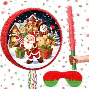 Christmas Piñata, 4 In 1 Christmas Round Piñata, Party Blindfold Stick Etc Christmas Party Pinata for Merry Christmas Party Favors Decorations Christmas Piñata, 4 In 1 Christmas Round Piñata, Party Blindfold Stick Etc Christmas Party Pinata for Merry Christmas Party Favors Decorations