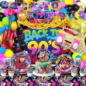 128 Pcs 90s Birthday Decorations&90s Party Tableware Set - 90s Party Banner Balloons Cake Toppers Plates Napkins etc 90s Party Decorations for 90s Birthday Party Supplies 128 Pcs 90s Birthday Decorations&90s Party Tableware Set - 90s Party Banner Balloons Cake Toppers Plates Napkins etc 90s Party Decorations for 90s Birthday Party Supplies