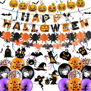 132 Pcs Halloween Party Decorations Kit - Halloween Balloons Banner Bat Cutouts Hanging Swirls etc Halloween Decorations for Halloween Party Supplies 132 Pcs Halloween Party Decorations Kit - Halloween Balloons Banner Bat Cutouts Hanging Swirls etc Halloween Decorations for Halloween Party Supplies