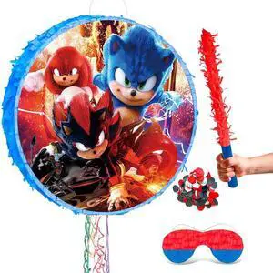 4Pcs Round Sonic Pinata Set - Sonic Themed Pinata, Sonic Party Pinata Sticks, Sonic Party Game Eye Mask etc Sonic Pinata Supplies for Sonic Birthday Party Decorations 4Pcs Round Sonic Pinata Set - Sonic Themed Pinata, Sonic Party Pinata Sticks, Sonic Party Game Eye Mask etc Sonic Pinata Supplies for Sonic Birthday Party Decorations