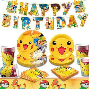 Pokemon Theme Birthday Party Decoration Tableware, 114 Pcs Pokemon Party Supplies Tableware Set - Pokemon Table Cloth Banner Plates Napkins Cups for Pokemon Birthday Party Decorations Pokemon Theme Birthday Party Decoration Tableware, 114 Pcs Pokemon Party Supplies Tableware Set - Pokemon Table Cloth Banner Plates Napkins Cups for Pokemon Birthday Party Decorations