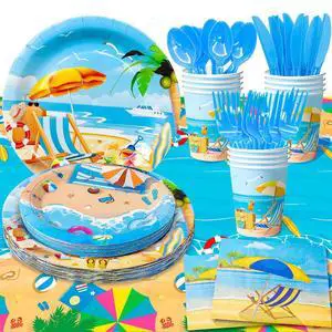 Beach Party Supplies,141pcs Beach Plates And Napkins Party Supplies Includ Beach Theme Paper Plates Cups Napkins&Summer Beach Table Cloth etc Summer Beach Party Tableware for Beach Themed Party Decor Beach Party Supplies,141pcs Beach Plates And Napkins Party Supplies Includ Beach Theme Paper Plates Cups Napkins&Summer Beach Table Cloth etc Summer Beach Party Tableware for Beach Themed Party Decor