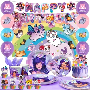 Aphmau Theme Birthday Party Supplies, 112 Pcs Aphmau Party Decoration Tableware Set - Aphmau Balloons Background Banners Plates etc Aphmau Theme Party Decorations Aphmau Theme Birthday Party Supplies, 112 Pcs Aphmau Party Decoration Tableware Set - Aphmau Balloons Background Banners Plates etc Aphmau Theme Party Decorations