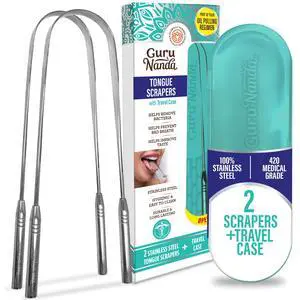 Tongue Scraper for Adults (2 Pack) with Travel Case, 420 Medical-grade 100% Stainless Steel Tongue Cleaner, Aids in Fresh Breath & Oral Care Tongue Scraper for Adults (2 Pack) with Travel Case, 420 Medical-grade 100% Stainless Steel Tongue Cleaner, Aids in Fresh Breath & Oral Care