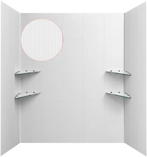 VEVOR Shower Wall Panels, 60" W x 36" D x 75" H, 0.14" (3.5 mm) Thick, 3-Panel Waterproof SMC Shower Surround Kit, Quick Install and Trimmable Bathroom Tub Wall Panel Surround Kit with 4 Glass Shelves VEVOR Shower Wall Panels, 60" W x 36" D x 75" H, 0.14" (3.5 mm) Thick, 3-Panel Waterproof SMC Shower Surround Kit, Quick Install and Trimmable Bathroom Tub Wall Panel Surround Kit with 4 Glass Shelves