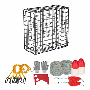 VEVOR Crab Trap, 2 Packs, 24.4x24.4x11.8 inch Heavy Duty Large Crab Pot Trap for Dungeness, Black PVC Coated Wire Mesh for Stealth, with Gauge, Red/White Float, 100ft Leaded Core Rope, and Gloves VEVOR Crab Trap, 2 Packs, 24.4x24.4x11.8 inch Heavy Duty Large Crab Pot Trap for Dungeness, Black PVC Coated Wire Mesh for Stealth, with Gauge, Red/White Float, 100ft Leaded Core Rope, and Gloves