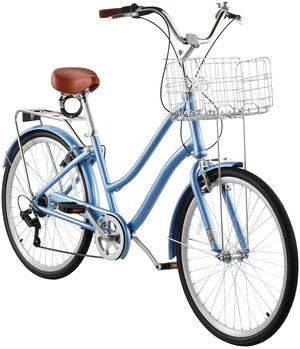VEVOR Women Bike, 26 in Beach Cruiser Bike, 7-Speed Adult City Bicycle with Aluminum Alloy Frame, 330 lbs Capacity, Basket, Rear Rack & Dual V-Brakes, Light Blue VEVOR Women Bike, 26 in Beach Cruiser Bike, 7-Speed Adult City Bicycle with Aluminum Alloy Frame, 330 lbs Capacity, Basket, Rear Rack & Dual V-Brakes, Light Blue